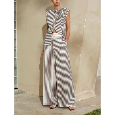 Striped Mid-Waist Wide Leg Pants