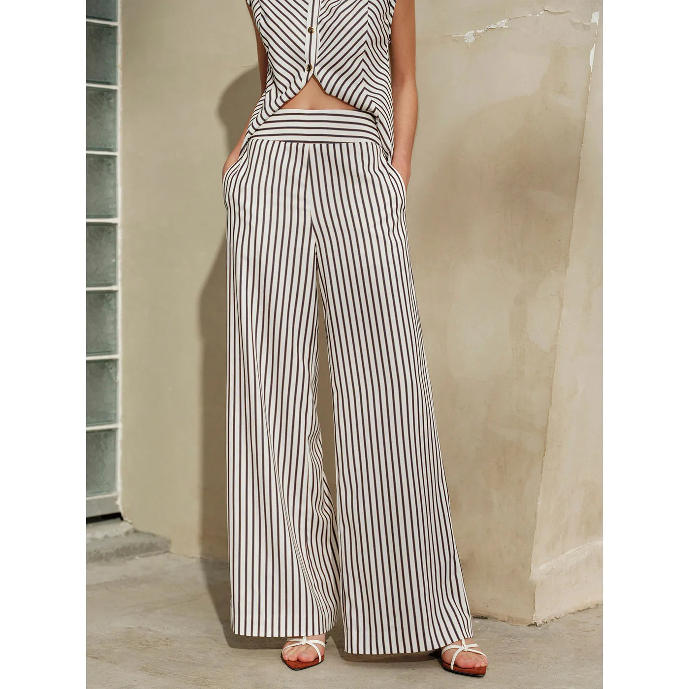 Striped Mid-Waist Wide Leg Pants