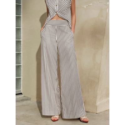 Striped Mid-Waist Wide Leg Pants