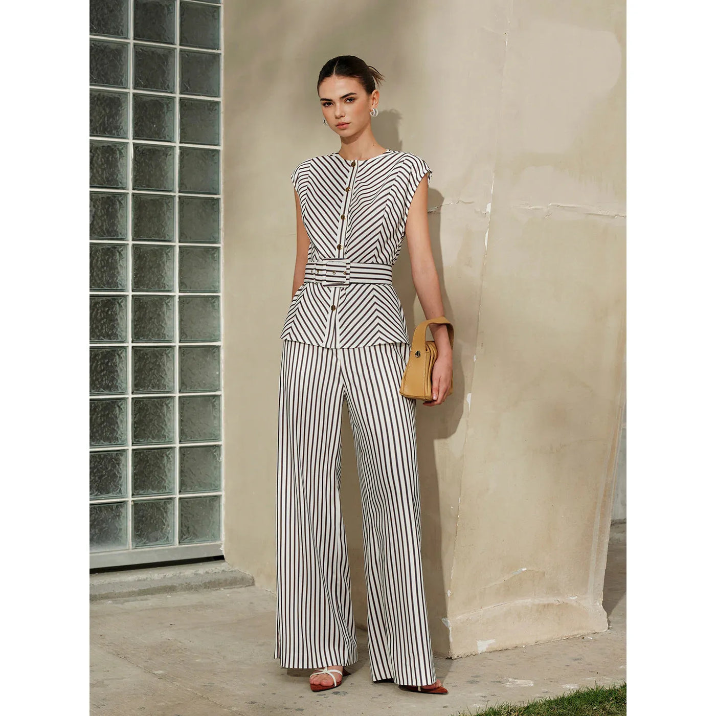 Striped Mid-Waist Wide Leg Pants