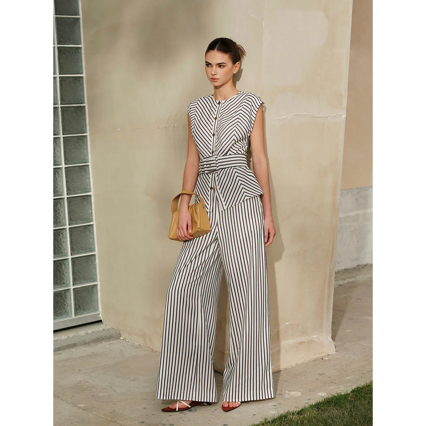 Striped Mid-Waist Wide Leg Pants