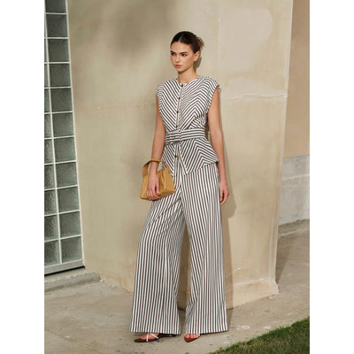 Striped Mid-Waist Wide Leg Pants