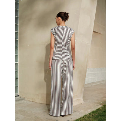 Striped Mid-Waist Wide Leg Pants